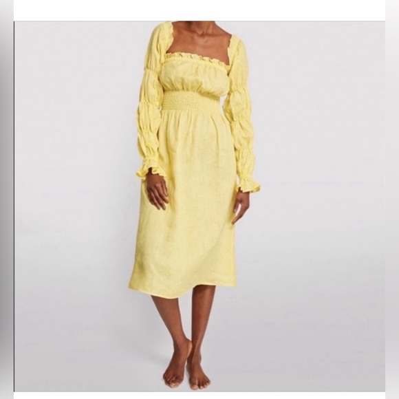 Yellow Puff-Sleeve Square-Neck Midi Dress - Picture 5 of 5